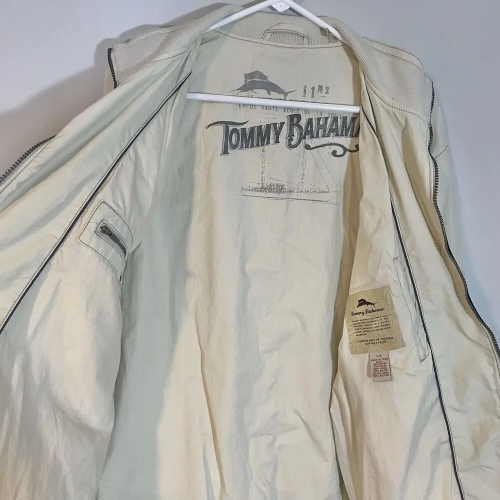 TOMMY BAHAMA Jacket Mens Large Beige Full Zip Windbreaker Lined Golf Lightweight - Picture 6 of 10